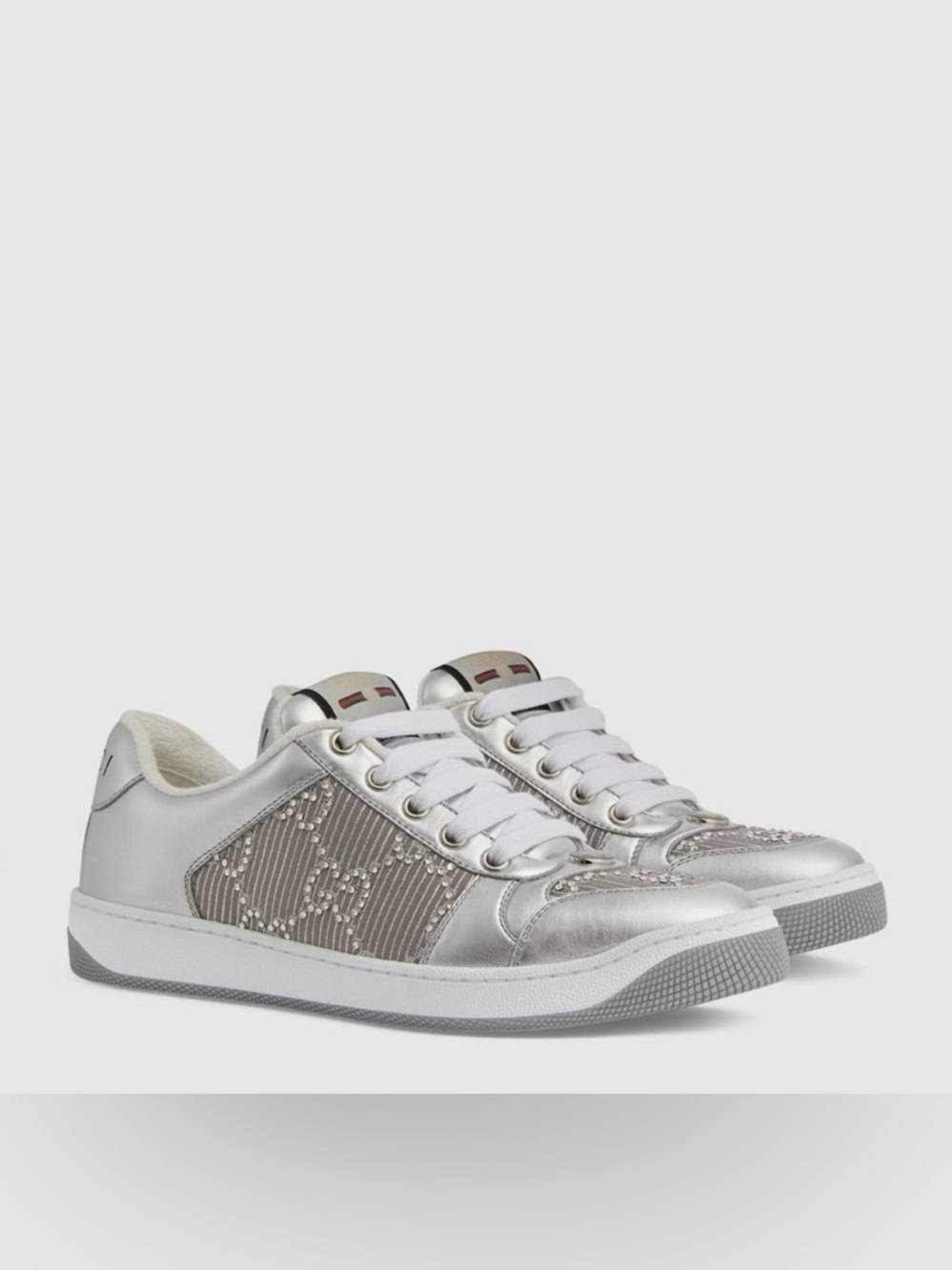 GUCCI Silver Screener Gg Sneaker Leather 35
